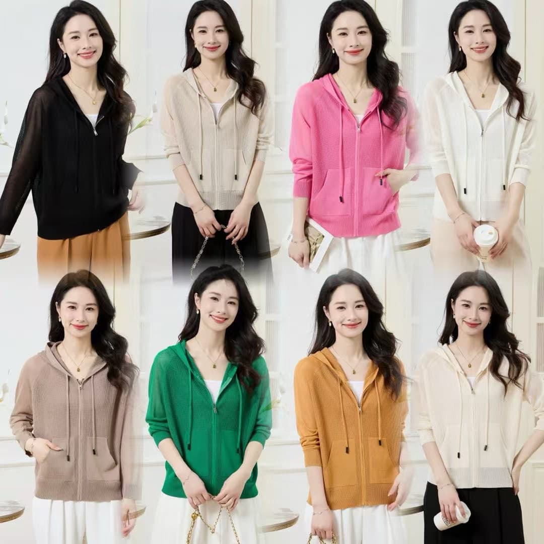 アウトドアファッション メッシュ編み フード付き ニットパーカー