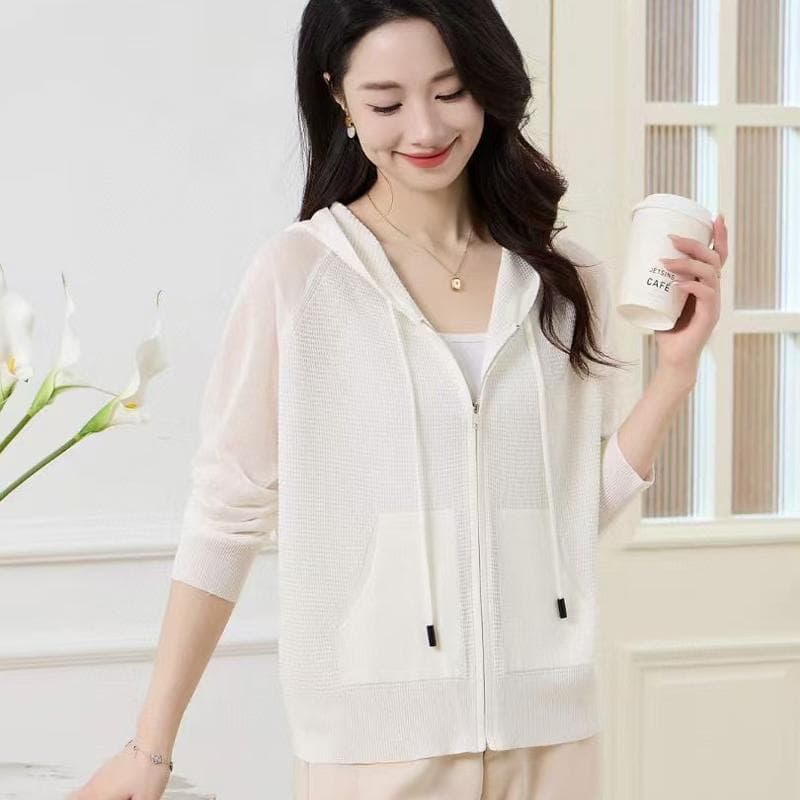 アウトドアファッション メッシュ編み フード付き ニットパーカー