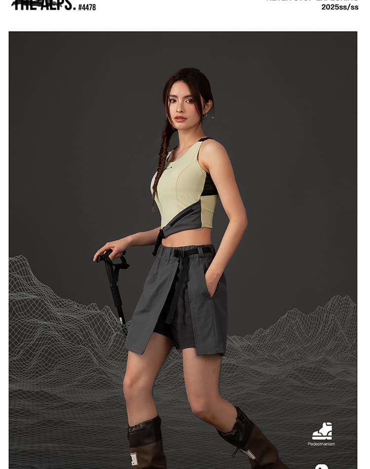 アウトドアファッション ラップデザイン機能性ショートスカート