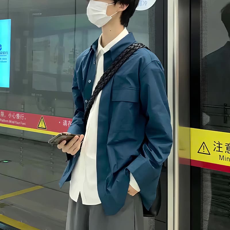 アウトドアファッション シンプル都会風ゆったり羽織りシャツ