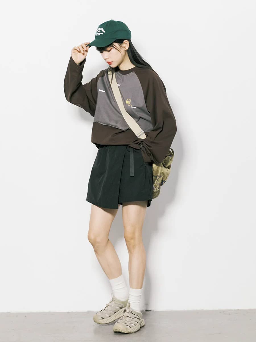 アウトドアファッション ラップ調整ベルト付きショートスカート