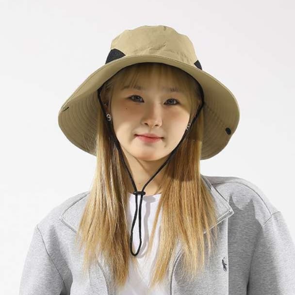 アウトドアファッション 速乾メッシュ付き つば広 サファリハット