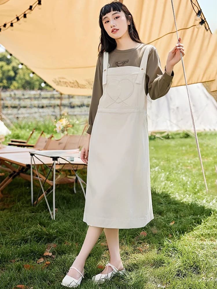 アウトドアファッション ハートステッチ サロペットワンピース