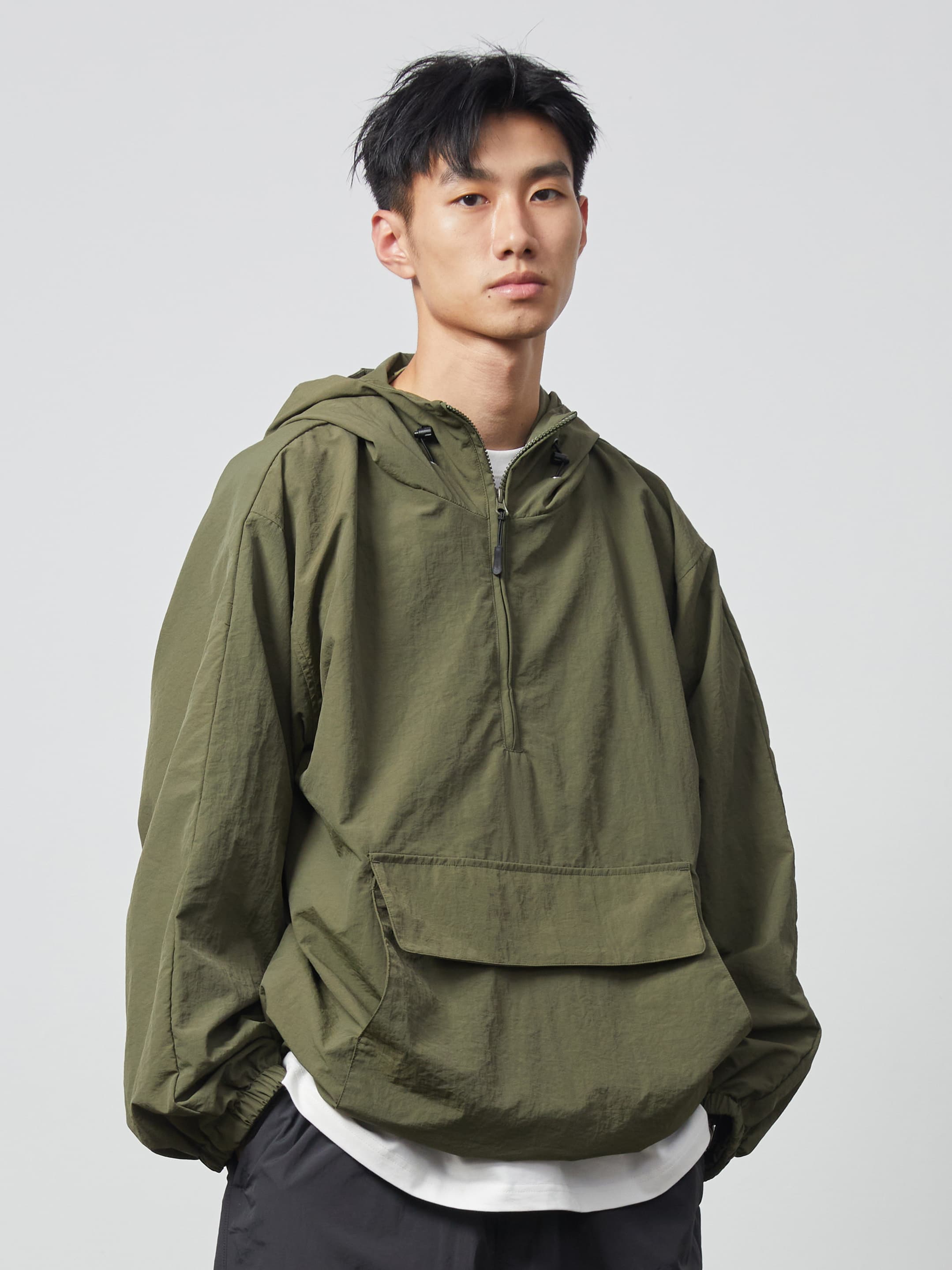 アウトドアファッション フード付き半袖アノラックパーカー