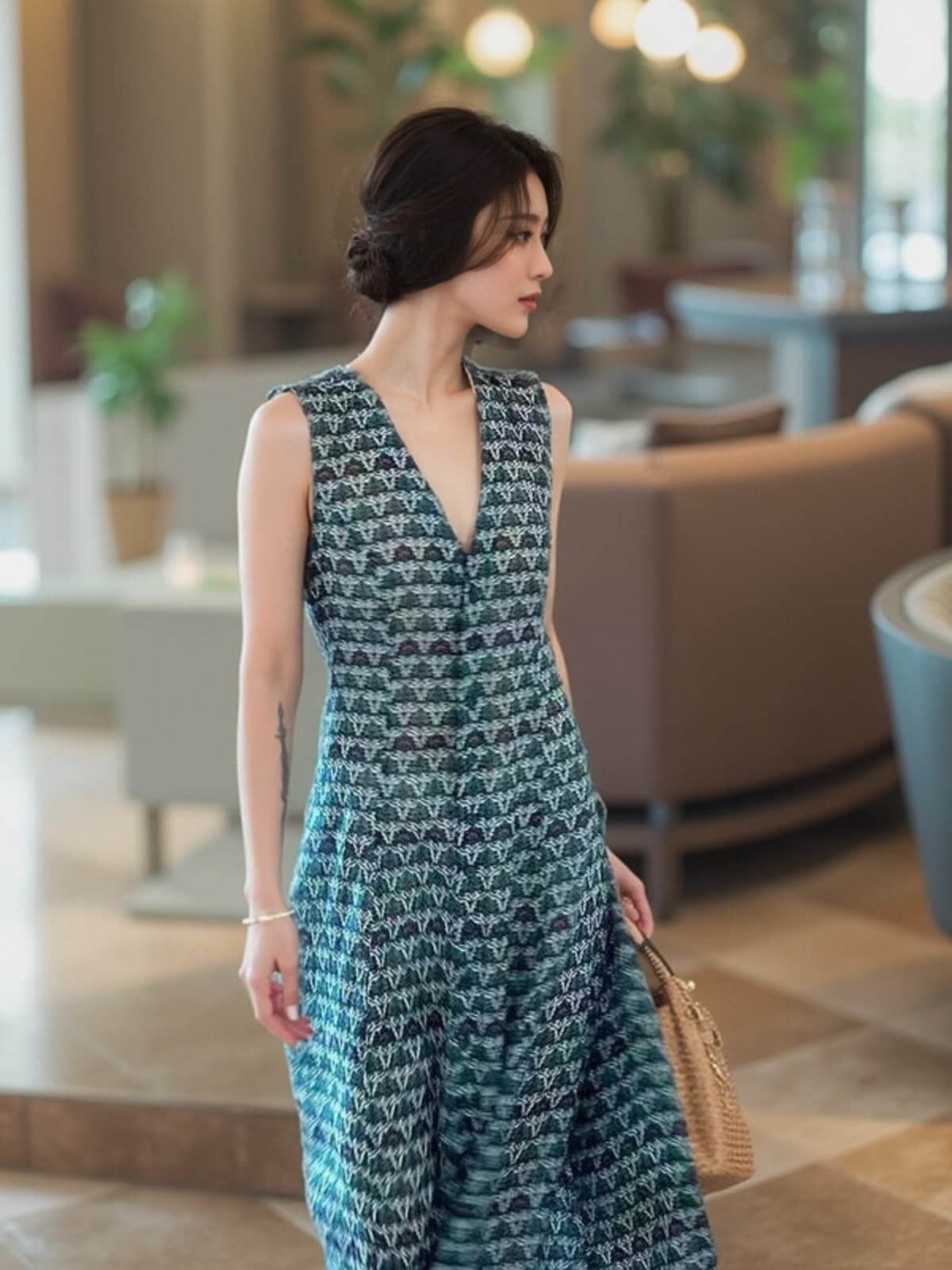 アウトドアファッション 重ね着風マキシ丈ワンピース