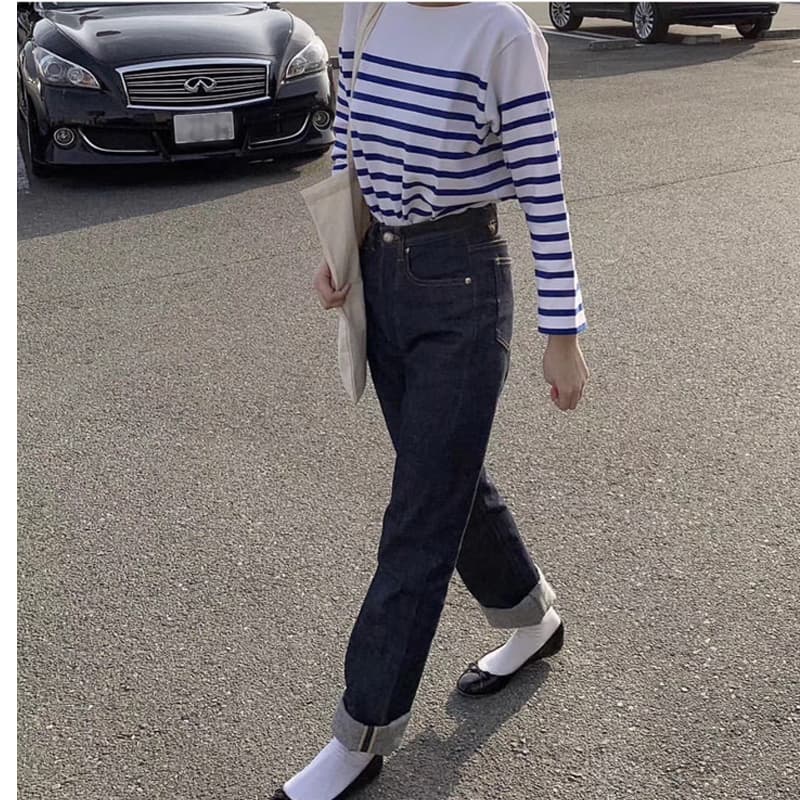 アウトドアファッション 爽やか横縞ボーダーマリントップス