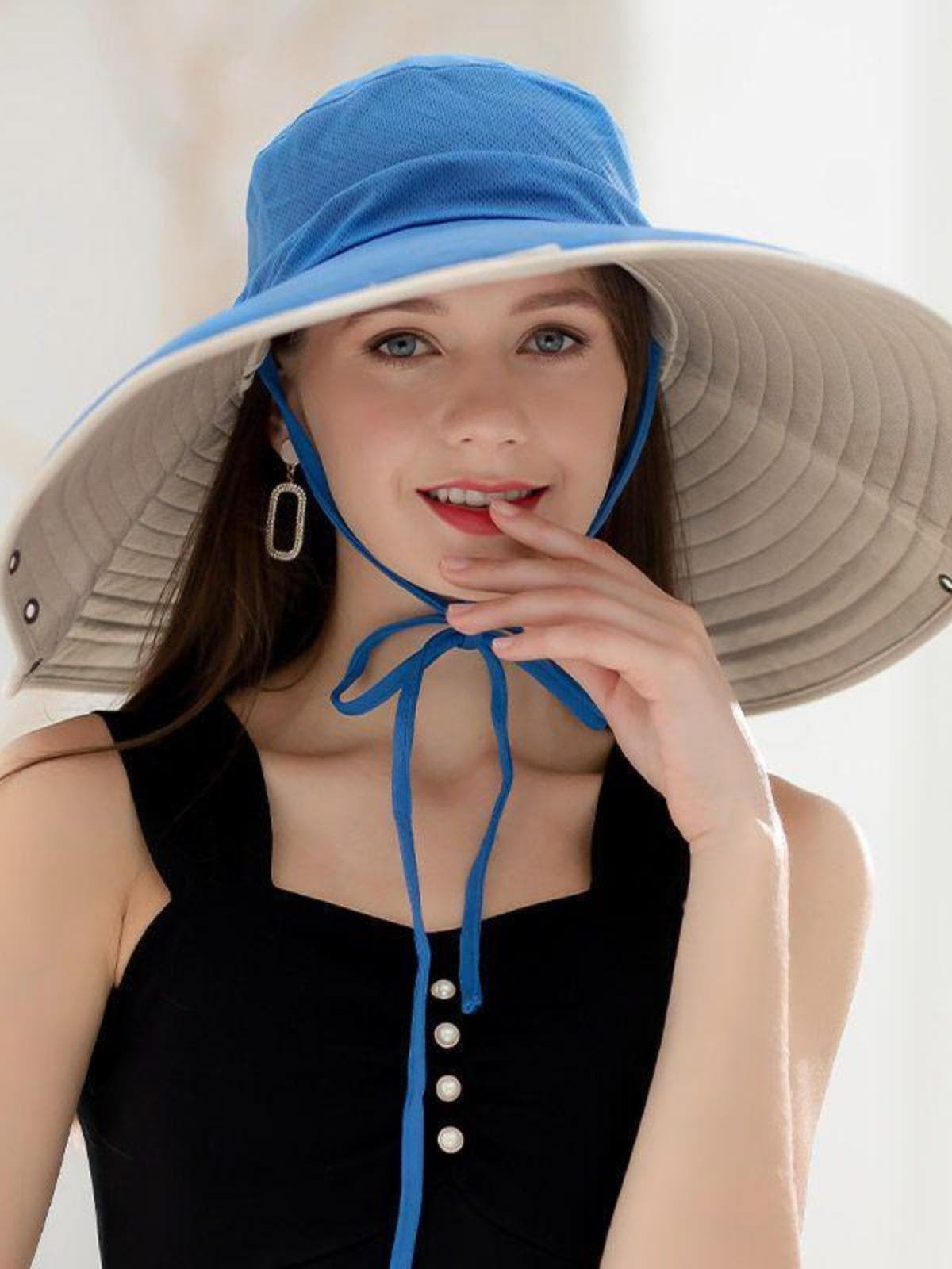 アウトドアファッション アウトドアファッション 優雅なつば広リボン付き日よけ帽
