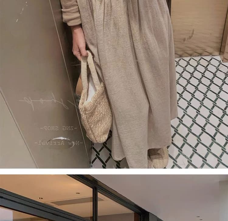 アウトドアファッション 二重織り麻混ゆったりサロペットワンピース