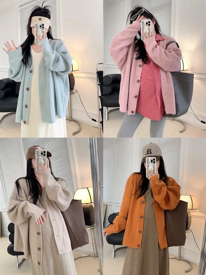 アウトドアファッション ゆるふわニットカーディガン