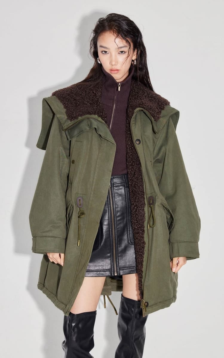 アウトドアファッション 防寒ボアカラーミリタリーコート