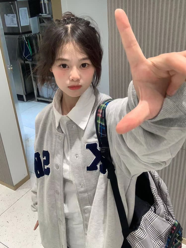 アウトドアファッション ゆったりレター カレッジジャケット