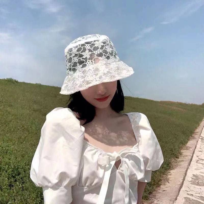 アウトドアファッション アウトドアファッション 花柄レース透かし八角形バケットハット