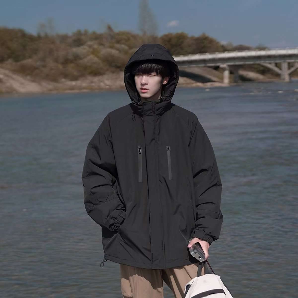 アウトドアファッション 防寒性抜群 ビッグシルエット中綿フードジャケット