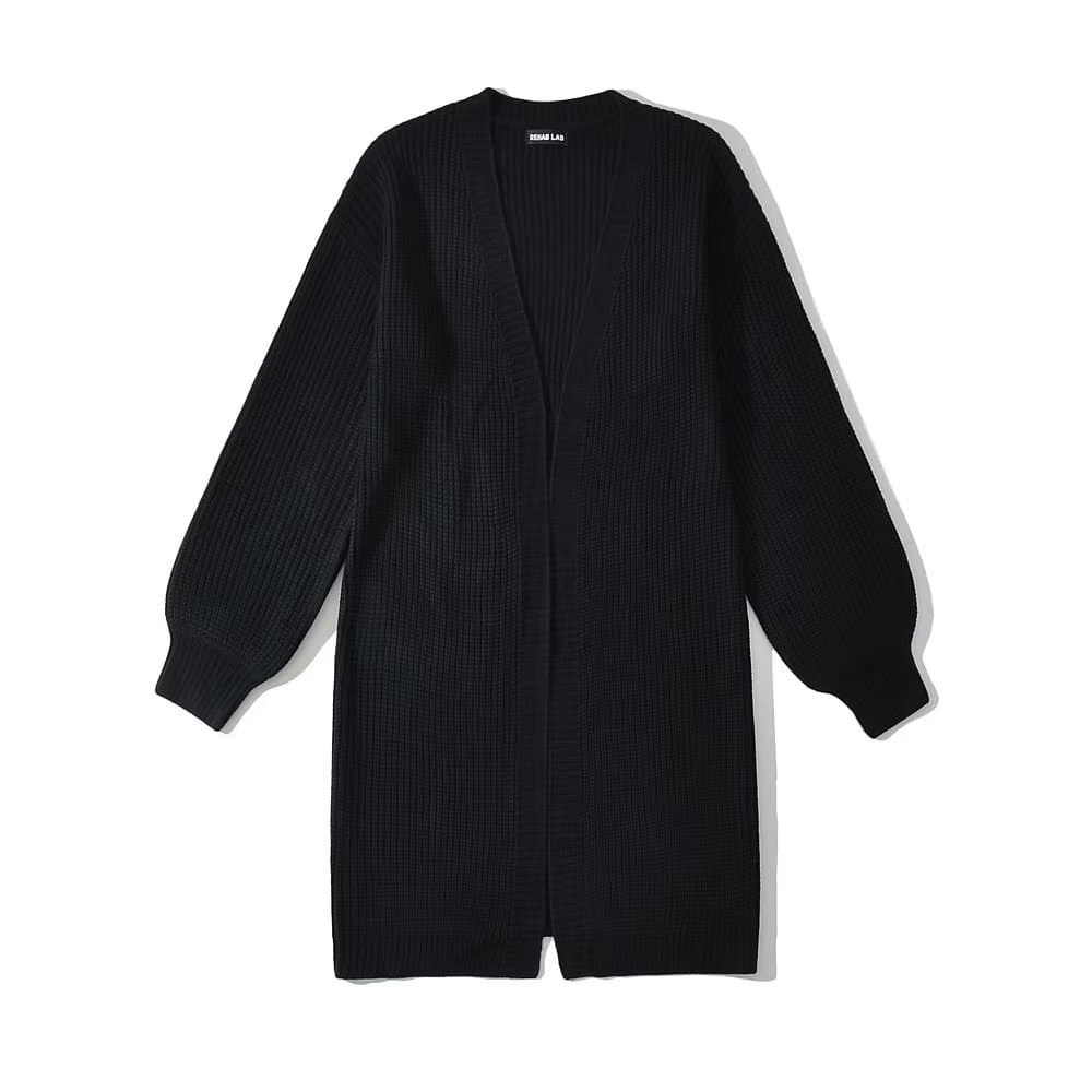 アウトドアファッション ゆったりロングニットカーディガン