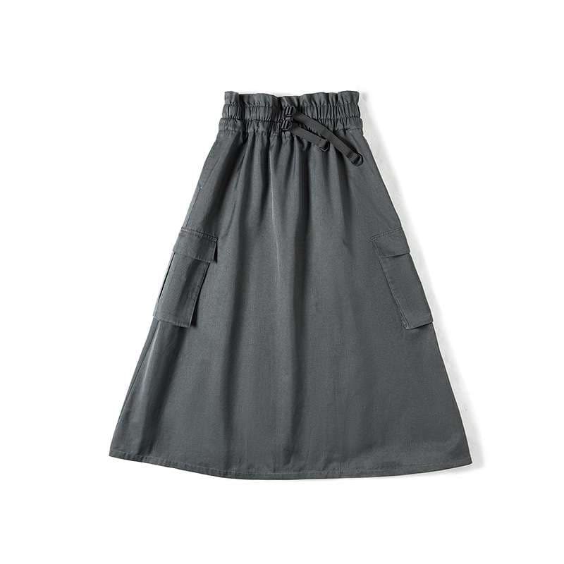 アウトドアファッション ベルト付きカーゴロングスカート