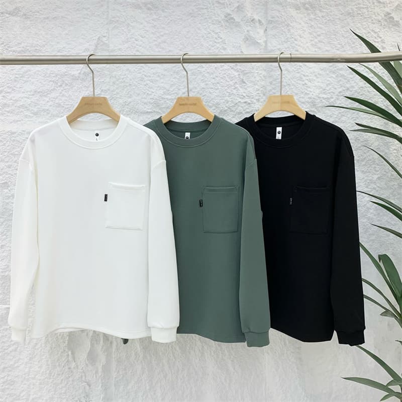 アウトドアファッション シンプル 胸ポケット付き長袖トップス
