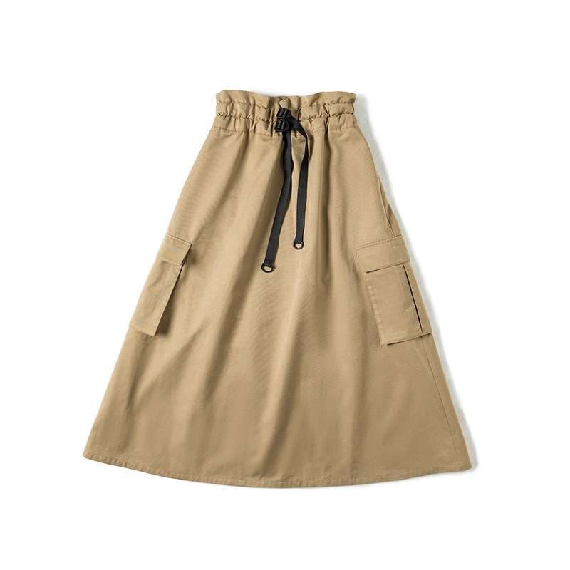 アウトドアファッション ベルト付きカーゴロングスカート