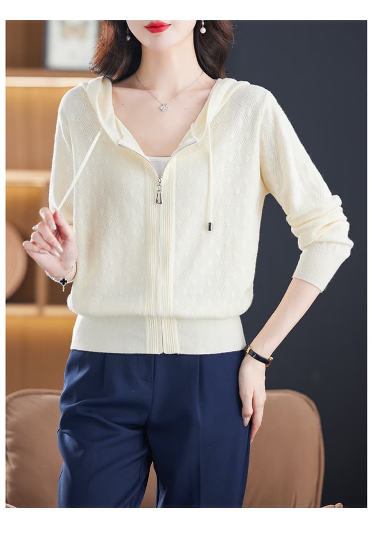 アウトドアファッション ダイヤ柄フード付きニットパーカー