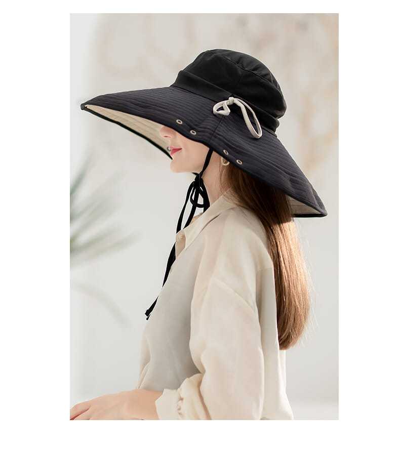 アウトドアファッション アウトドアファッション 優雅なつば広リボン付き日よけ帽