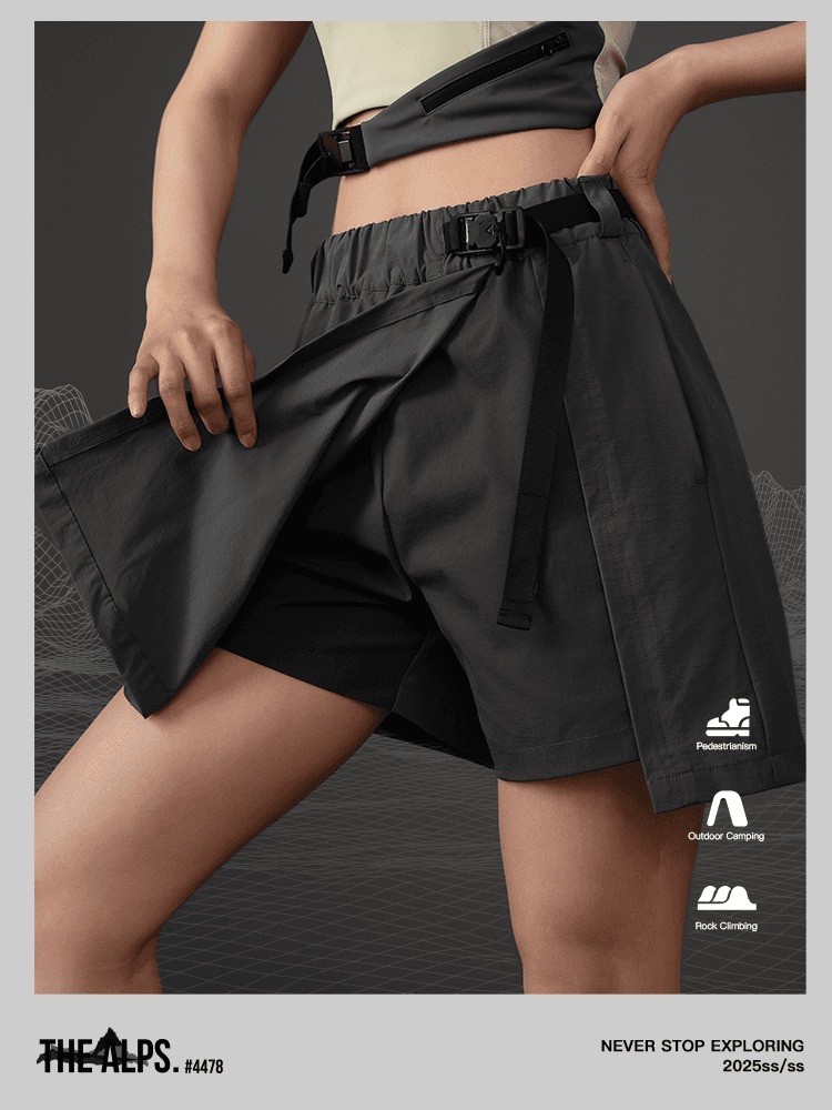 アウトドアファッション ラップデザイン機能性ショートスカート
