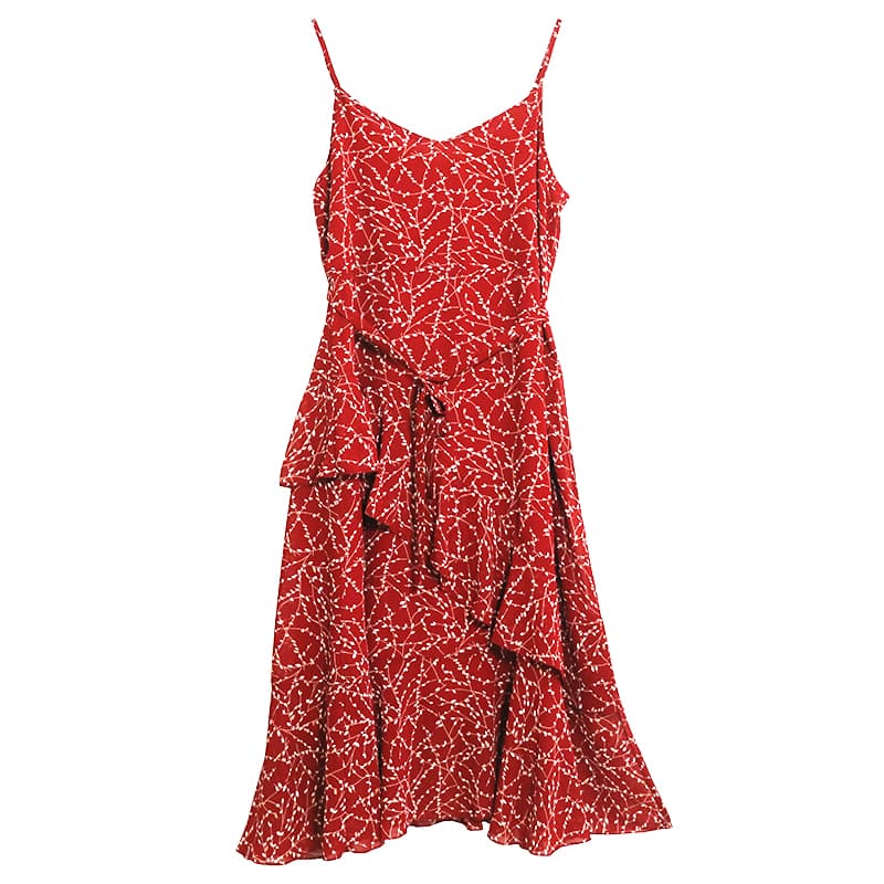 アウトドアファッション 涼やか波模様ティアードワンピース