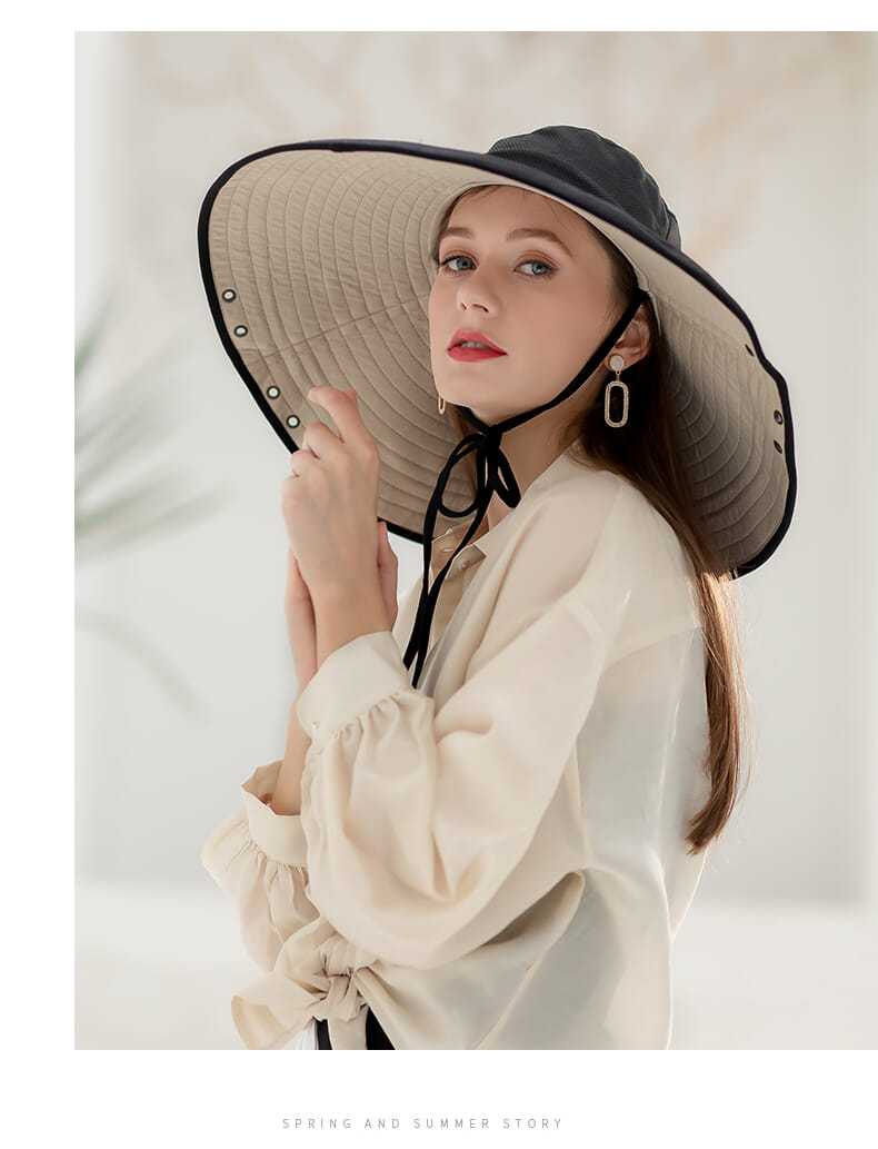 アウトドアファッション アウトドアファッション 優雅なつば広リボン付き日よけ帽