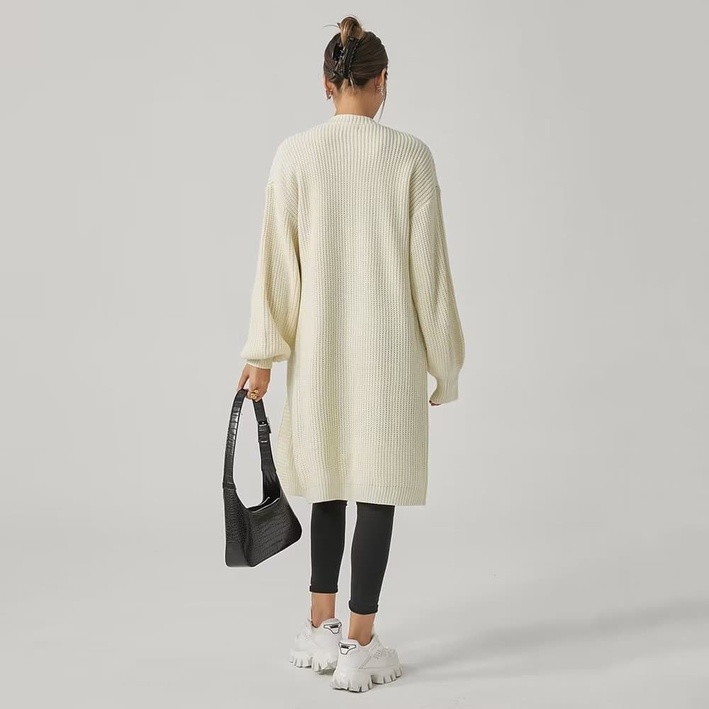 アウトドアファッション ゆったりロングニットカーディガン