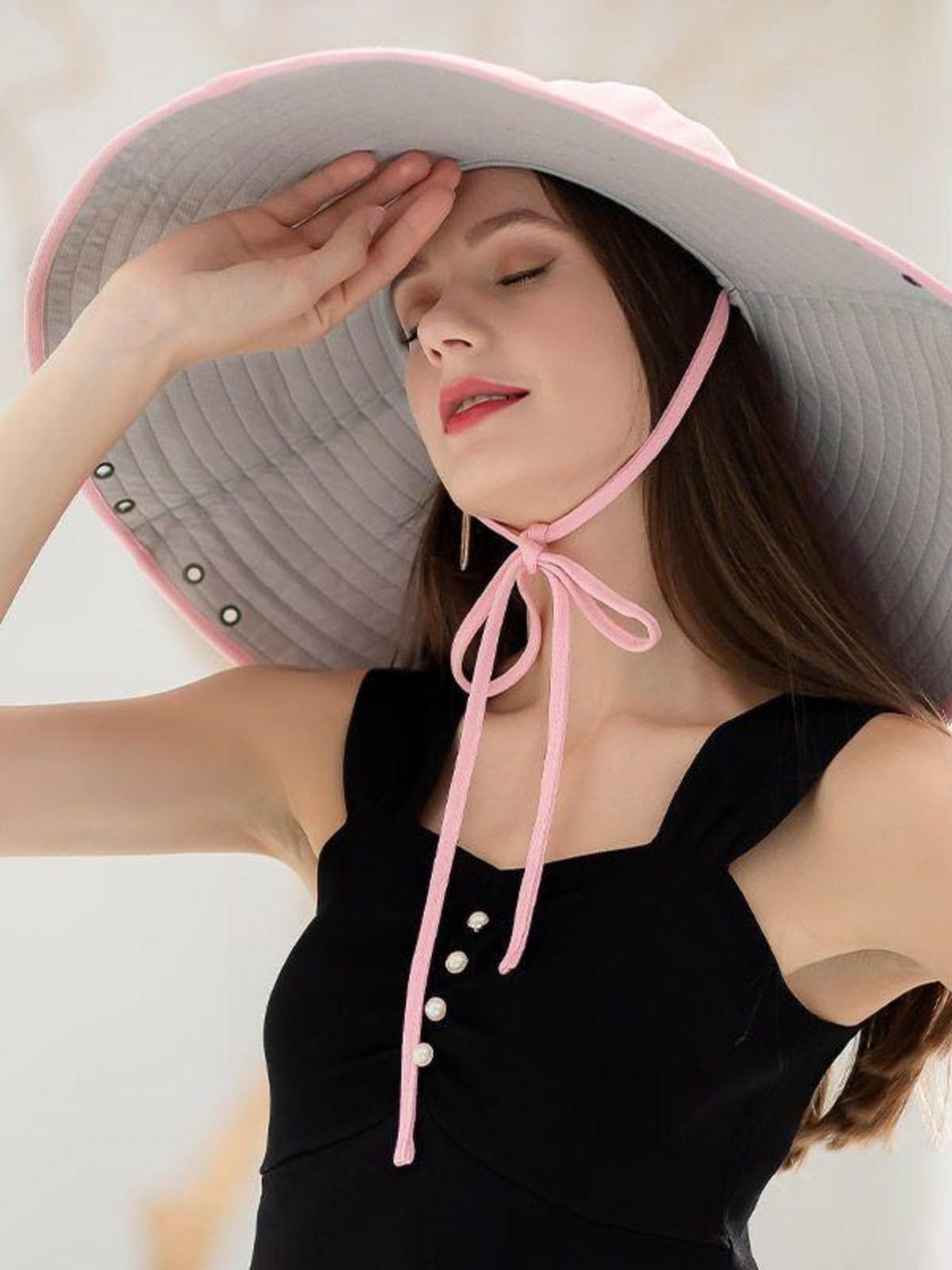 アウトドアファッション アウトドアファッション 優雅なつば広リボン付き日よけ帽