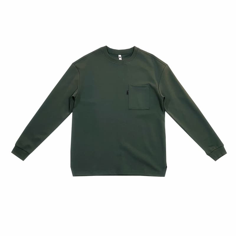 アウトドアファッション シンプル 胸ポケット付き長袖トップス