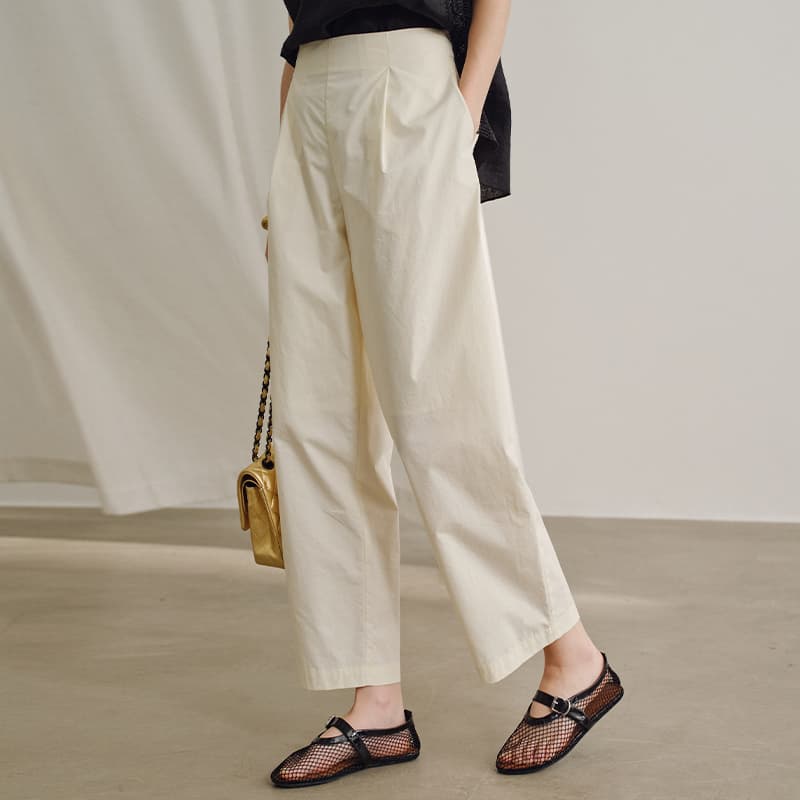 アウトドアファッション 涼やか麻混ワイドパンツ