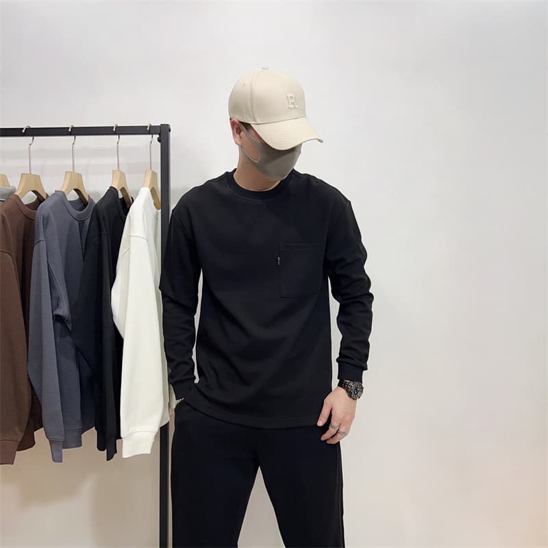 アウトドアファッション シンプル 胸ポケット付き長袖トップス