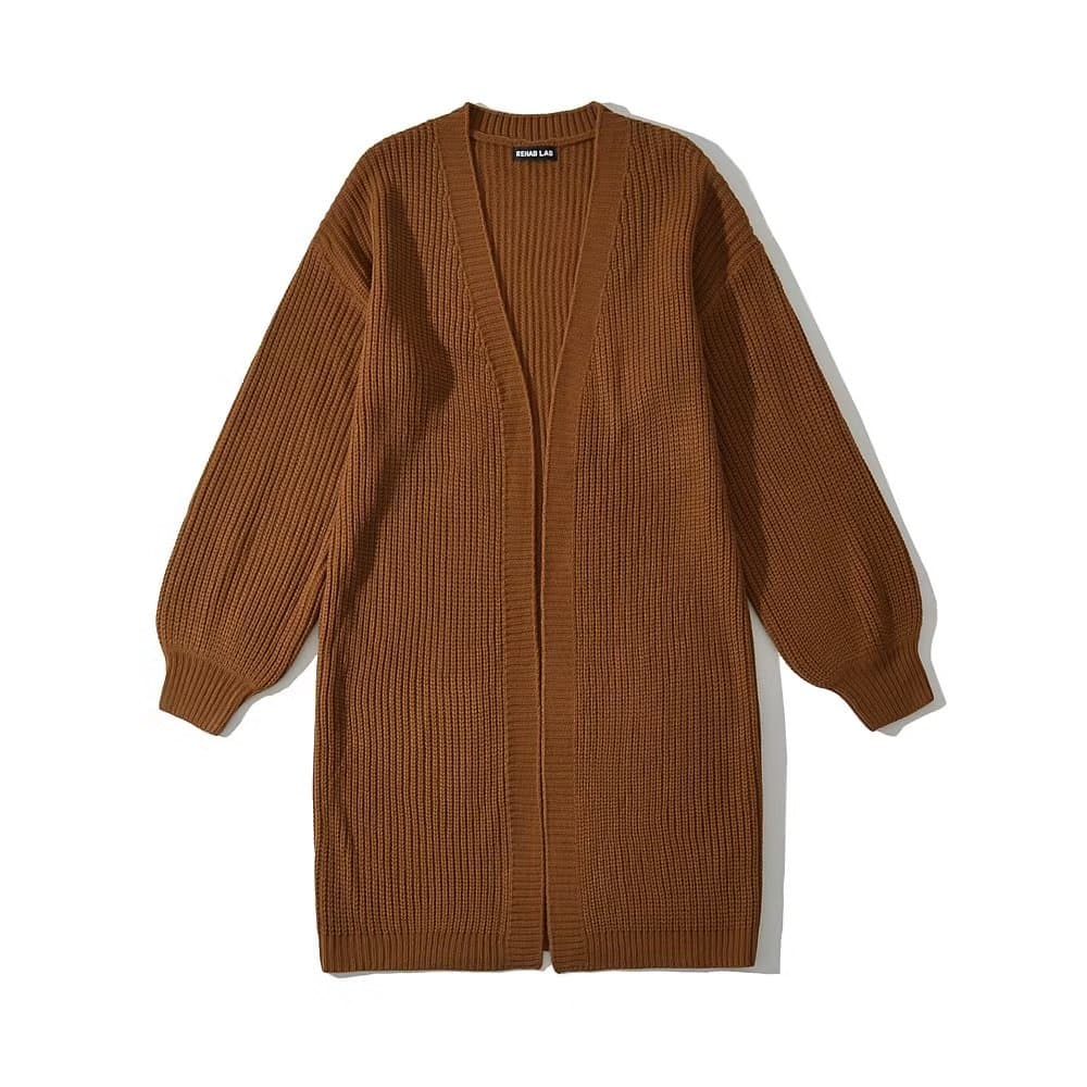 アウトドアファッション ゆったりロングニットカーディガン