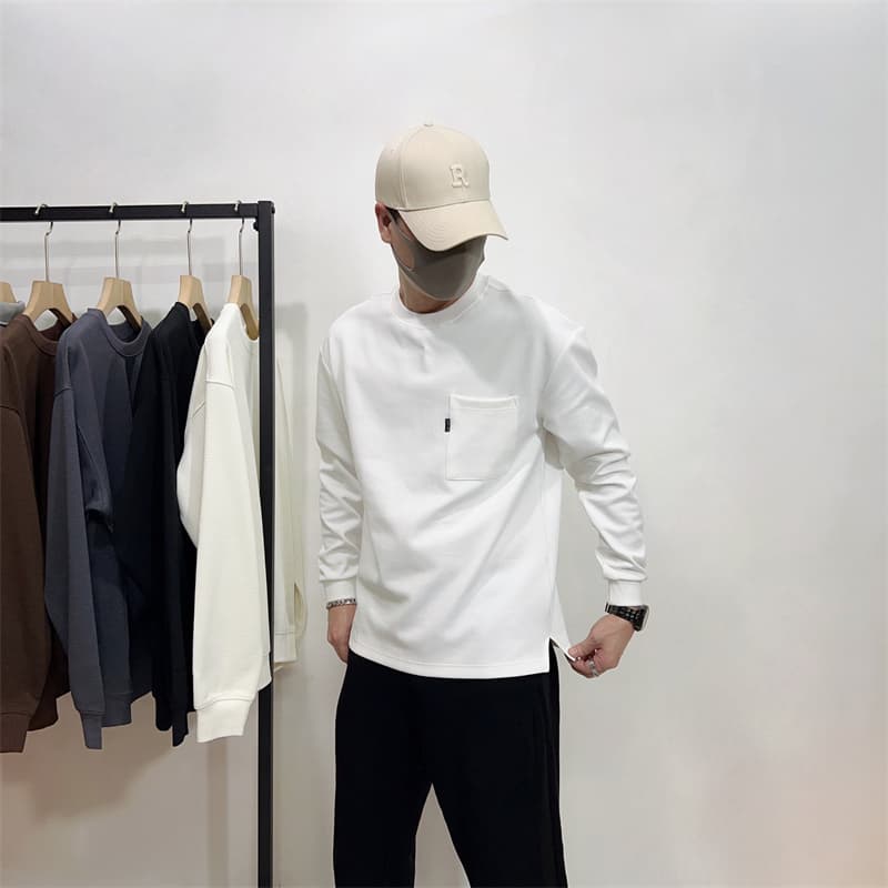 アウトドアファッション シンプル 胸ポケット付き長袖トップス