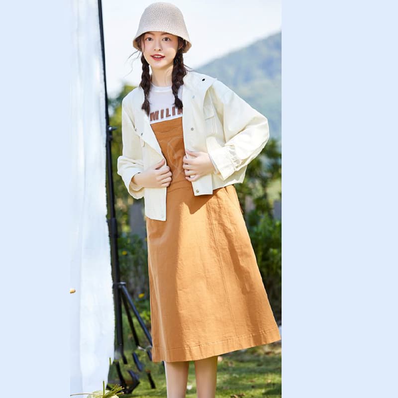 アウトドアファッション ハートステッチ サロペットワンピース