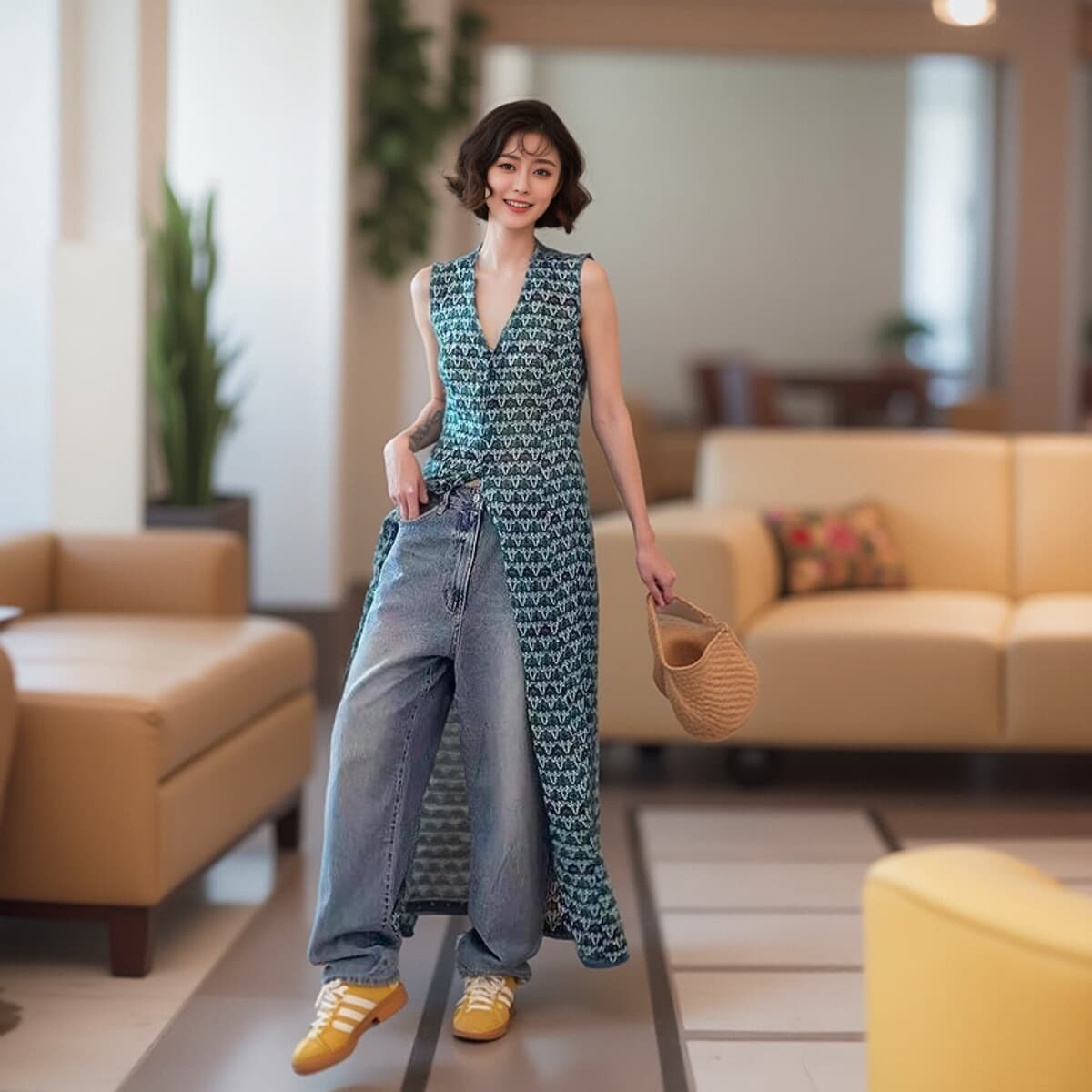 アウトドアファッション 重ね着風マキシ丈ワンピース