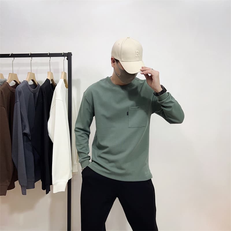 アウトドアファッション シンプル 胸ポケット付き長袖トップス