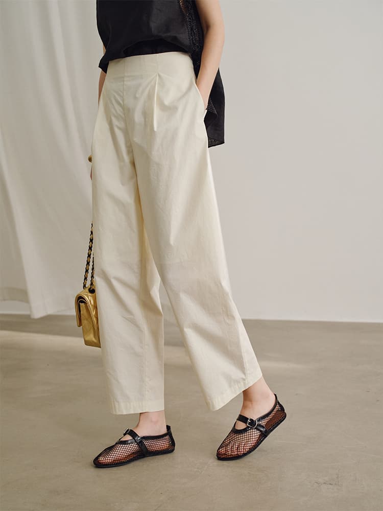 アウトドアファッション 涼やか麻混ワイドパンツ