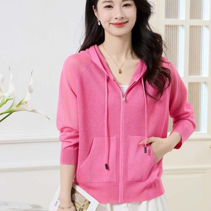 アウトドアファッション メッシュ編み フード付き ニットパーカー