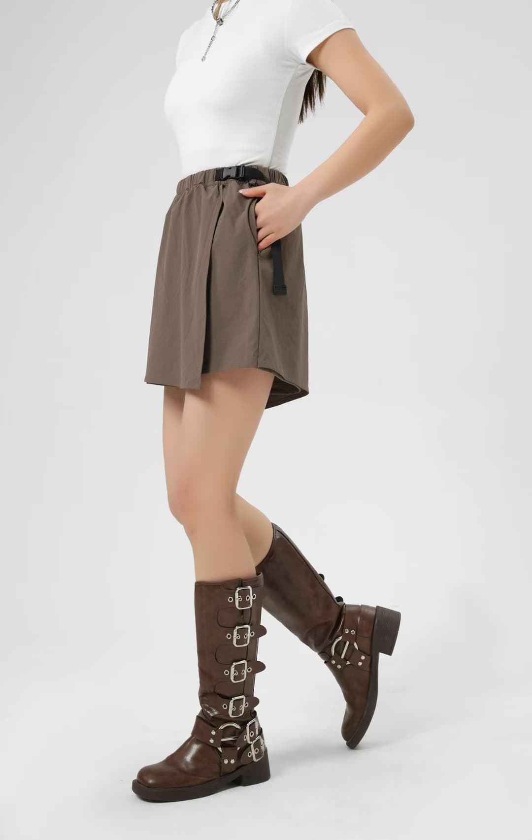 アウトドアファッション ラップ調整ベルト付きショートスカート