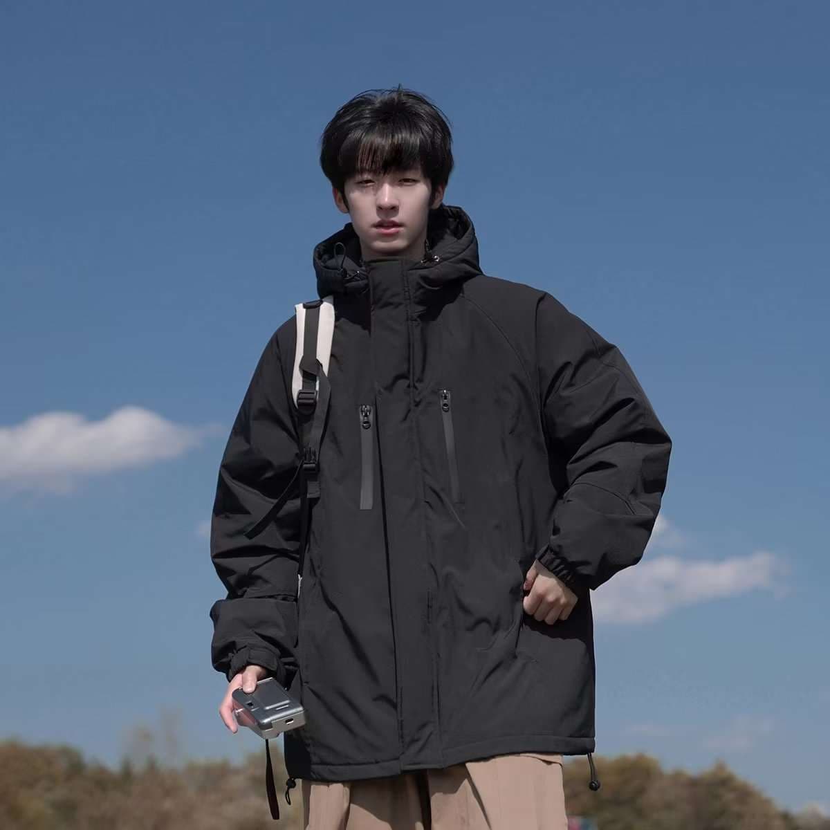 アウトドアファッション 防寒性抜群 ビッグシルエット中綿フードジャケット