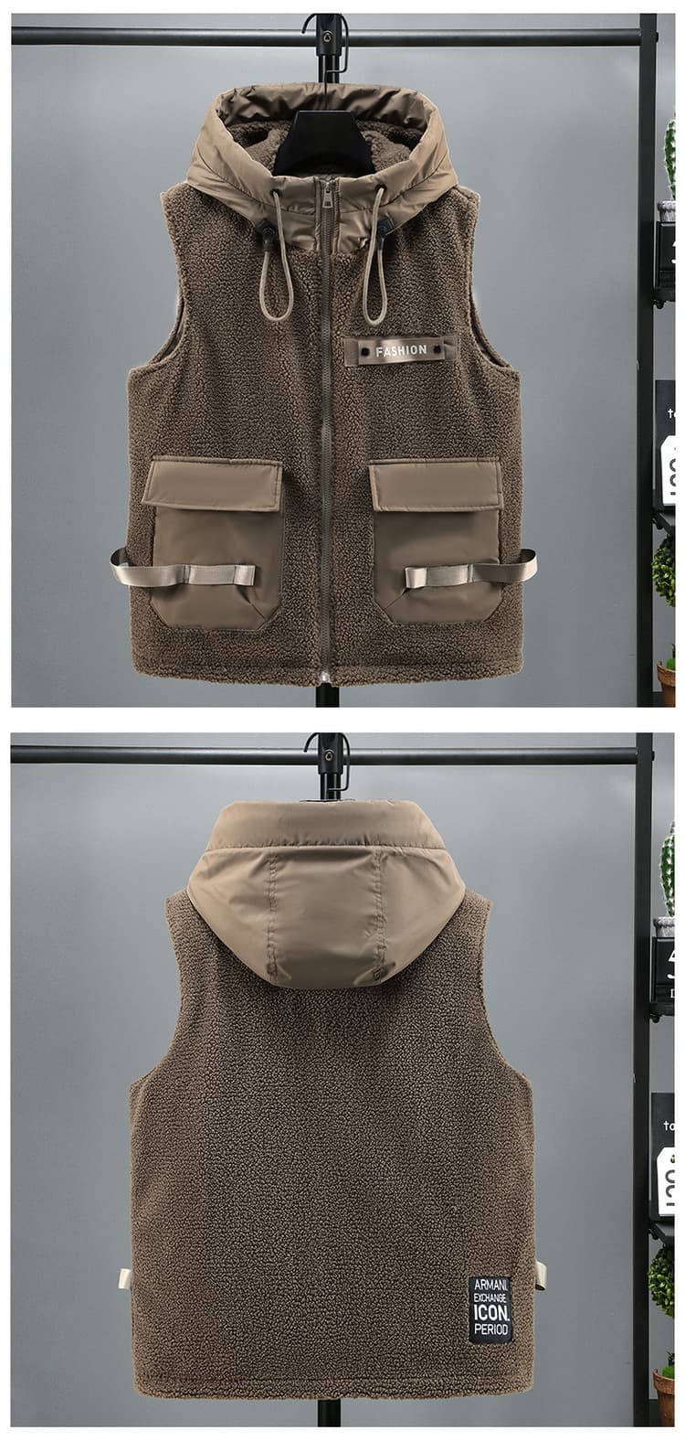 アウトドアファッション フード付き保温ユーティリティベスト
