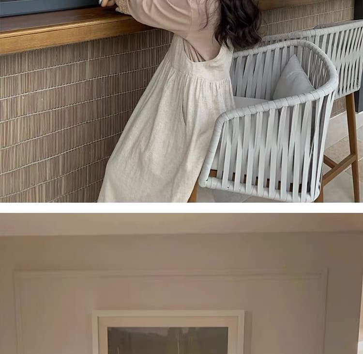 アウトドアファッション 二重織り麻混ゆったりサロペットワンピース