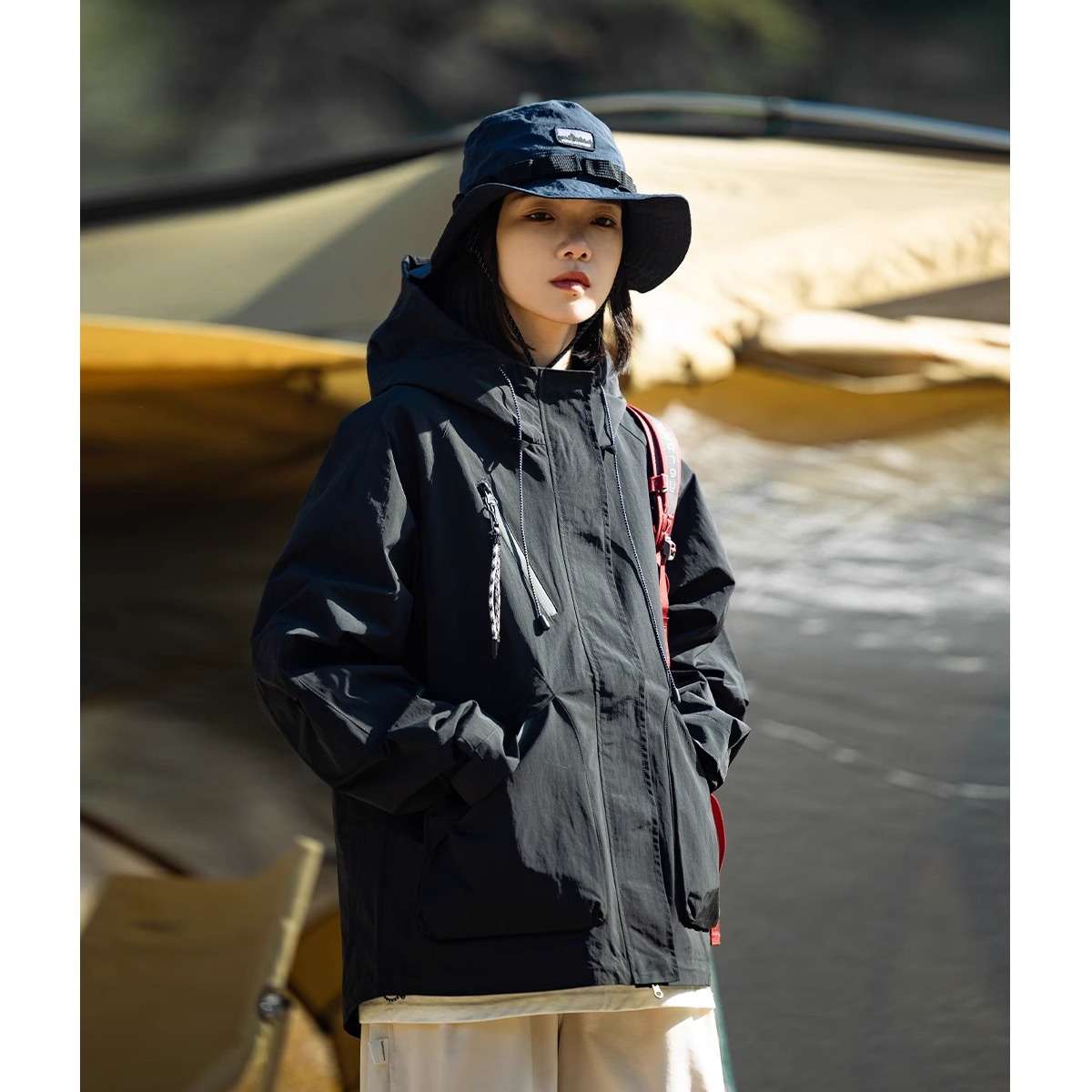 アウトドアファッション アウトドア機能性フード付きジャケット