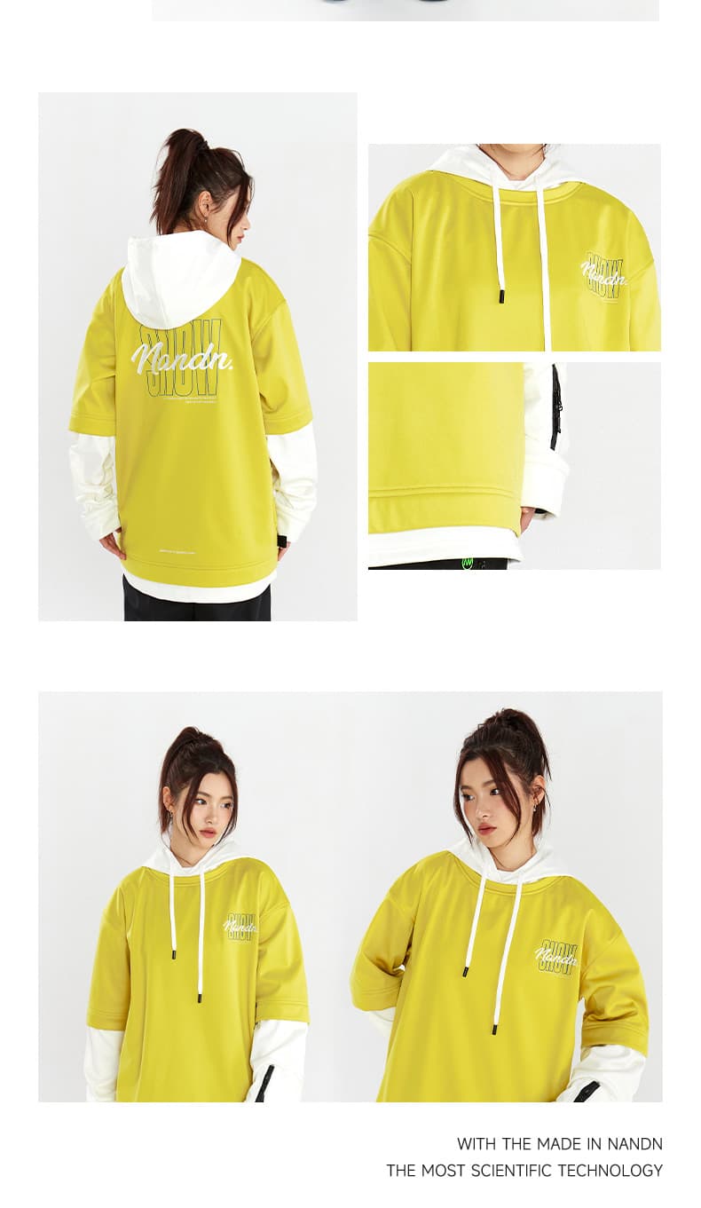 アウトドアファッション ゆったりシルエットレイヤード風パーカー