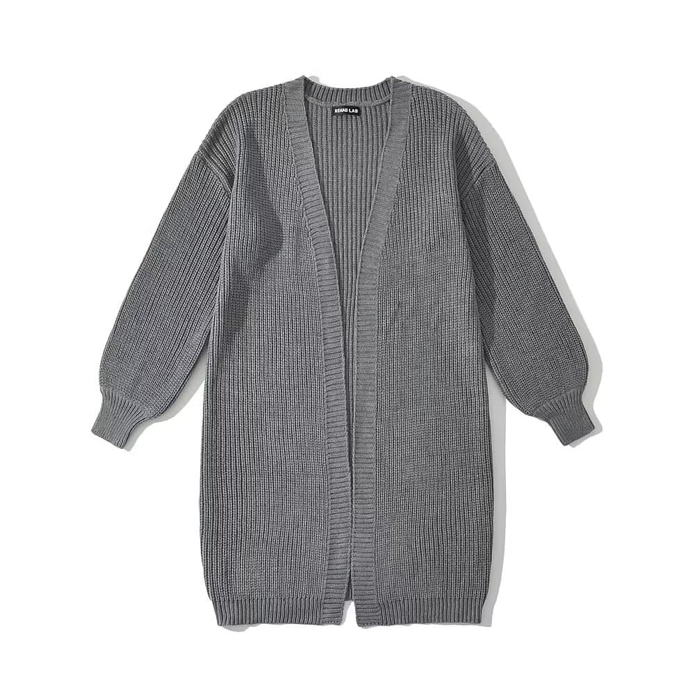 アウトドアファッション ゆったりロングニットカーディガン