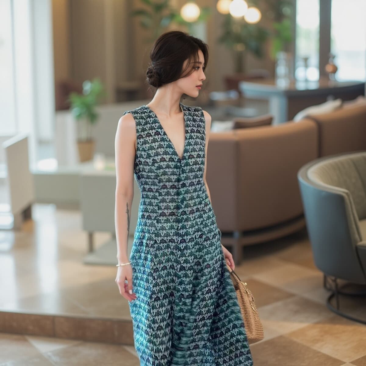 アウトドアファッション 重ね着風マキシ丈ワンピース