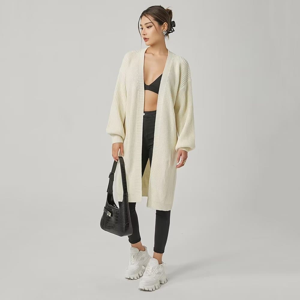 アウトドアファッション ゆったりロングニットカーディガン