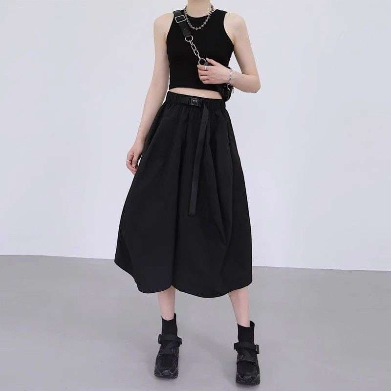 アウトドアファッション ウエストベルト付き バルーンロングスカート